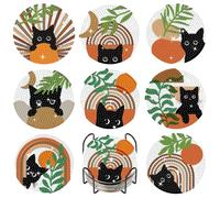 Fountor Black Cat Diamond Art Coasters Kit with Holder, 8Pcs, 4x4 Inch