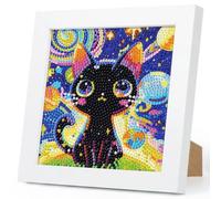 Fountor Black Cat Diamond Art for Kids Ages 4-8-12 with Frame 7x7 Inch