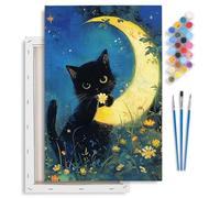 Fountor Black Cat Paint by Numbers for Adults with Frame, Moon Adult Paint by Numbers Canvas Kits, DIY Acrylic Oil Painting by Number for Home Wall Decor Gift 8x12in/20x30cm