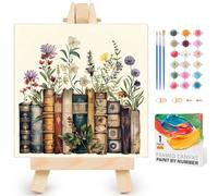 Fountor Book Paint by Numbers for Adults with Frame, Easy Flowers Adult Paint by Numbers Canvas Kits Without Easel, DIY Acrylic Oil Painting by Number for Home Wall Decor Gift 10x10in/25x25cm