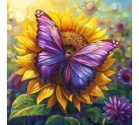 Fountor Butterfly Paint by Numbers for Adults, Butterfly and Sunflower Adult Paint by Numbers Canvas Kits Without Frame, DIY Acrylic Number Painting Adults for Gifts Home Wall Decor 16x16 Inch