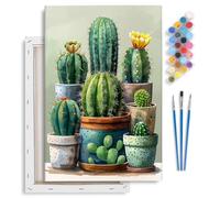 Fountor Cactus Paint by Numbers for Adults with Frame, Plants Adult Paint by Numbers Canvas Kits, DIY Acrylic Oil Painting by Number for Home Wall Decor Gift 8x12in/20x30cm