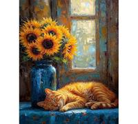 Fountor Cat Paint by Numbers for Adults, Sleeping Cat Adult Paint by Numbers Canvas Kits Without Frame, DIY Acrylic Number Painting Adults for Gifts Home Wall Decor 16x20 Inch