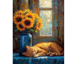Fountor Cat Paint by Numbers for Adults, Sleeping Cat Adult Paint by Numbers Canvas Kits Without Frame, DIY Acrylic Number Painting Adults for Gifts Home Wall Decor 16x20 Inch