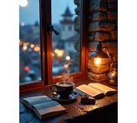 Fountor Coffee Paint by Numbers for Adults, Book Adult Paint by Numbers Canvas Kits Without Frame - 40x50 cm, Window View DIY Acrylic Painting Kit for Gifts Home Wall Decor