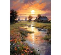 Fountor Countryside Sunset Diamond Art Kits Adults Beginner 30x40 CM