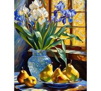 Fountor Flowers Paint by Numbers for Adults, Stained Glass Adult Paint by Numbers Canvas Kits Without Frame - 40x50 cm, Fruit DIY Acrylic Painting Kit for Gifts Home Wall Decor