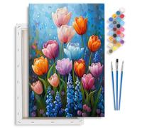 Fountor Flowers Paint by Numbers for Adults with Frame, Flower Adult Paint by Numbers Canvas Kits, DIY Acrylic Oil Painting by Number for Home Wall Decor Gift 8x12in/20x30cm