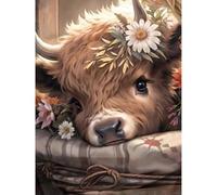Fountor Highland Cow Diamond Art Kits Adults Beginner, Cute Highland Cow Diamond Painting Kits for Adults, 5D DIY Gem Art Kit for Home Wall Decor 30x40 cm