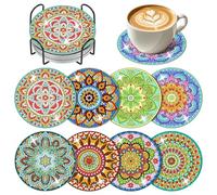 Fountor Mandala Diamond Art Coasters Kit with Holder, 8Pcs, 4x4 Inch