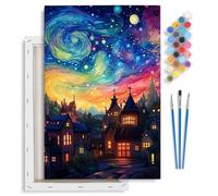 Fountor Starry Night Paint by Numbers for Adults with Frame, Starry Sky Adult Paint by Numbers Canvas Kits, DIY Acrylic Oil Painting by Number for Home Wall Decor Gift 8x12in/20x30cm