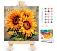 Fountor Sunflowers Paint by Numbers for Adults with Frame Beginner 25x25 CM | Framed Canvas, Sunflower DIY Acrylic Painting by Numbers for Adults, Stress Relief Craft Kit, Home Wall Decor Gift, No Easel