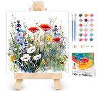 Fountor Wildflowers Paint by Numbers for Adults with Frame, Flowers Adult Paint by Numbers Canvas Kits Without Easel, DIY Acrylic Oil Painting by Number for Home Wall Decor Gift 10x10in/25x25cm