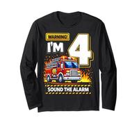 Four 4yr 4th Birthday Fire Truck Firefighter 4 Year Old Boy Long Sleeve T-Shirt