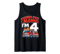 Four 4yr 4th Birthday Fire Truck Firefighter 4 Year Old Boy Tank Top