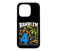 Four 4yr 4th Birthday Rawr Dinosaur Excavator 4 Year Old Boy Case for iPhone 15 Pro