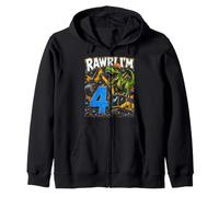 Four 4yr 4th Birthday Rawr Dinosaur Excavator 4 Year Old Boy Zip Hoodie