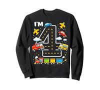 Four 4yr 4th Birthday Vehicles Cars Planes Fire Truck Boys Sweatshirt