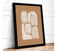 Four Abstract Faces Modern Framed Wall Art Print A2 (59.4×42cm) Black, Wall Decor for Living Room, Bedroom, Office & Home, Ready to Hang, Art Gift