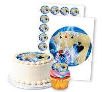 Four Aces Cards Casino Fire Game, 1 Round 8" & 24 2" Edible Toppers Set
