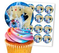 Four Aces Cards Casino Fire Game, 12 Edible Paper 2.5" Cupcake Toppers
