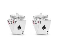 Four Aces Playing Card Cufflinks for Men - Onyx Art CK131 Metallic Poker Cuff Links, Casino Gift for Card Players in Gift Box