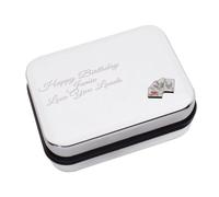 Four Aces Playing Cards Design Chrome Cufflink Box Case with Personalised Engraved Message