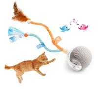 FOUR ANGELS 2025 New Generation Interactive Cat Ball Toy with Elastic Mesh Tail - Automatic Motion-Activated Chirping Kitten Toy for Indoor Cats, Relieves Boredom & Encourages Play