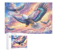Four Bald Eagles in Colorful Storm Sky 1000 Piece Jigsaw Puzzle for Family Indoor Cooperative Puzzle Mental Exercise Gift for Celebration 1000 PCS