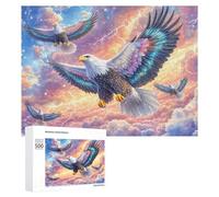 Four Bald Eagles in Colorful Storm Sky 500 Piece Jigsaw Puzzle for Couples Home Date Night Brain Challenge Gift for Valentine’s Day 500 PCS