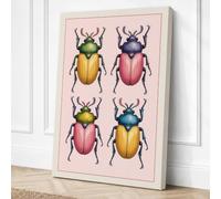 Four Beetle Grid Botanical Canvas Wall Art Print 36x24 Inch (91 x 61 cm)