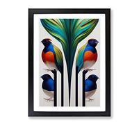 Four Birds Framed Wall Art Print A2 Black | Ready to Hang, Premium Gi Paper, Fade-Resistant Inks, Securely Packaged, UK Made