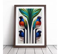 Four Birds Framed Wall Art Print A3 Walnut