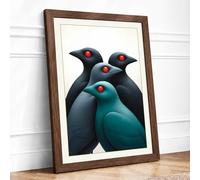 Four Birds Gathered Minimalist Framed Wall Art Print A1 (84.1×59.4cm) Walnut, Wall Decor for Living Room, Bedroom, Office & Home, Ready to Hang, Art Gift