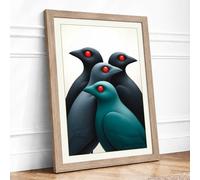 Four Birds Gathered Minimalist Framed Wall Art Print A4 (29.7×21cm) Oak, Wall Decor for Living Room, Bedroom, Office & Home, Ready to Hang, Art Gift