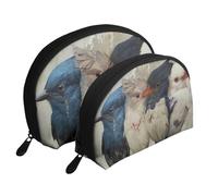 Four Birds Printed Makeup Bags 2-Piece Portable Shell Travel Toiletry Bag Cosmetic Organizer Bag for Women