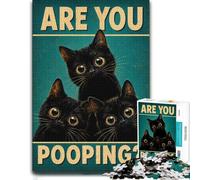 Four Black Cats Asking 'Are You Pooping？' Jigsaw Puzzle, 1000 Pieces | For gifting: Jigsaw Puzzle for Adults - visual matching for a more organised build at your own pace.