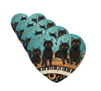 Four Black Cats Lying On The Piano Keyboard 4 Pcs Car Air Freshener Lavender Hanging Scented Cards Automotive Scented Hanging Sheets Heart Shape For Car Home Office Closet Bathroom