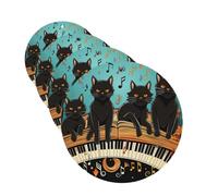 Four Black Cats Lying On The Piano Keyboard 4 Pcs Car Air Freshener Lavender Hanging Scented Cards Automotive Scented Hanging Sheets Round Shape For Car Home Office Closet Bathroom