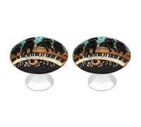 Four Black Cats Lying on The Piano Keyboard Cabinet Knobs 2 Pack Drawer Pulls Decorative Stainless Steel Dresser Knobs with 2 Screw Bathroom Furniture Hardware for Kitchen, Door & Drawer, Wardrobe, Cu
