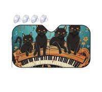 Four Black Cats Lying on The Piano Keyboard Car Windshield Sun Shade Foldable Car Sun Shade Front Windshield Sunshade Windshield Cover Reflective Sun Visor Keep Your Vehicle Cool for SUV Truck
