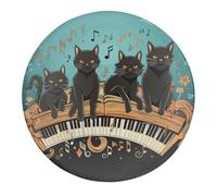 Four Black Cats Lying on The Piano Keyboard Fridge Magnets for Home, Magnetic Refrigerator Sticker for Whiteboard, Circle Waterproof Fridge Magnet for Refrigerator, Locker, Car Garage, Office Decor 4
