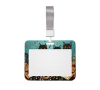 Four Black Cats Lying on The Piano Keyboard ID Badge Holder with Lanyard ID Card Holders Waterproof Plastic Name Card Case Sliding ID Protector Pouch Name Tag Holders for Office Work Business