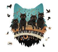 Four Black Cats Lying on The Piano Keyboard Jigsaw Puzzle 175PCS Wolf Head Design Puzzle Wooden Jigsaw Puzzles for Adults Families