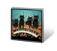 Four Black Cats Lying on The Piano Keyboard Lapel Pin for Men Brooches And Pins for Women Square Metal Badge for Shirts, Jackets, Hats | Durable Fashion Accessory & Gift for Men, Women, Events