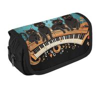Four Black Cats Lying on The Piano Keyboard Pencil Case Organizer - Large Capacity 3 Compartment Pencil Pouch for Adults, Portable Makeup Bag & Aesthetic Stationery Bag with Zipper (8.7x4.3") Unisex G