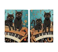 Four Black Cats Lying on The Piano Keyboard Printed Passport Cover Case Passport Holder For Travel Passport Cards Protector Travel Covers Wallet Case RFID Blocking Leather Card Case for Women Men,