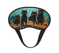 Four Black Cats Lying on the Piano Keyboard Sleep Mask for Side Sleeper Eye Mask for Sleeping Light Blocking Sleep Eye Mask for Women Men Adjustable Elastic Strap Travel Nap Blackout Eye Shade Cover