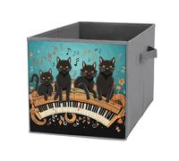 Four Black Cats Lying on The Piano Keyboard Storage Cubes Organizer for Home, Foldable Storage Bins with Handles, 10.6 Inch Storage Bags 1PCS for Clothes, Large Organizer Bins for Organizing Bed Sheet