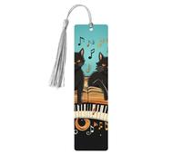 Four Black Cats Lying on The Piano Keyboard Wood Bookmark for Book Lovers Birthday Teachers Gift, Handmade Craft Book Marks Ornaments with Tassel Exquisite Reading Page Markers for Men Women